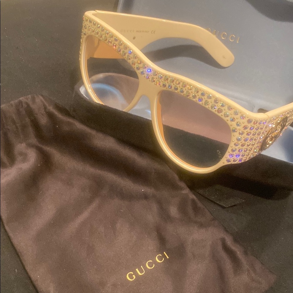 Gucci Gold Oversized Sunglasses with Rhinestone Embellishments